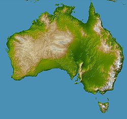 Carte topographique de l'Australie montrant la chaîne de Flinders au centre sud du pays.