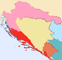 Le Royaume de Croatie-Slavonie apparait en rose pâle.