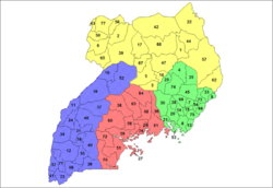 Situation de la région (en rouge) à l'intérieur de l'Ouganda