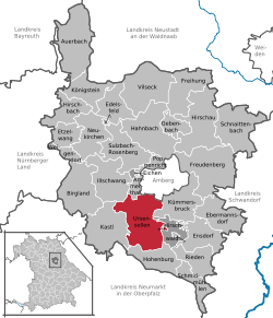 Situation d'Ursensollen dans l'arrondissement d'Amberg-Sulzbach