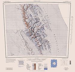 Carte topographique d'une partie des monts Ellsworth avec le massif Sentinel au centre.