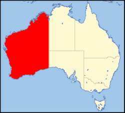 Localisation de l'Australie-Occidentale (en rouge) à l'intérieur de l'Australie