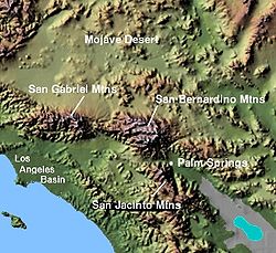 Carte de localisation des montagnes de San Bernardino.
