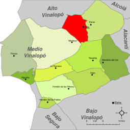 Localisation de Elda dans la comarque du Vinalopó Medio