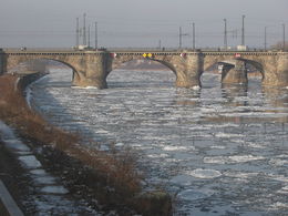 L'Elbe en hiver à Dresde.