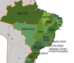 Carte montrant l'Empire brésilien et ses provinces en 1824.