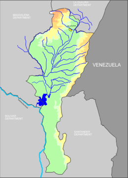 Carte du río Cesar dans le département homonyme.