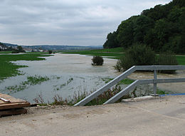 Le Creugenat en crue dans la Plaine de Courtedoux le 14/09/2008.
