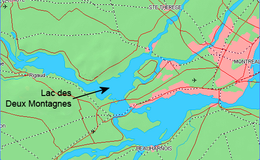 Localisation du lac à l'ouest de l'île de Montréal
