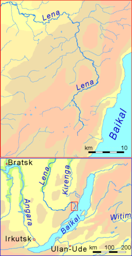 Relations entre les sources de la Lena, celles de la Kirenga et le lac Baikal.