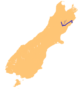 Le Clarence et ses affluents sur une carte de l'île du Sud.