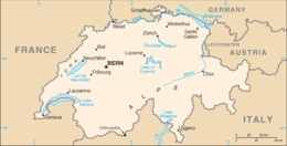 Carte de la Suisse ; la frontière entre l'Italie et la Suisse est situé sur le sud du pays.