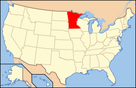 Carte des États-Unis avec le Minnesota en rouge.