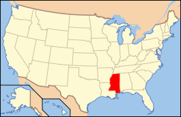 Carte des États-Unis avec le Mississippi en rouge.