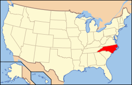 Carte avec la Caroline du Nord en rouge.