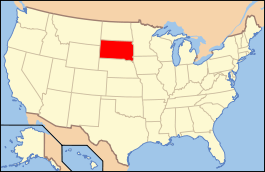 Carte des États-Unis avec le South Dakota en rouge.