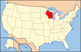 Carte des États-Unis avec le Wisconsin en rouge.