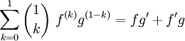 \sum_{k=0}^1 \binom{1}{k} \ f^{(k)}g^{(1-k)}=fg'+f'g