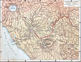 Plan du Latium antique (G. Droysens Allgemeiner Historischer Handatlas, 1886) avec l'Aqua Anio Novus en rouge.