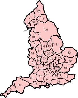 Carte des comtés traditionnels d'Angleterre
