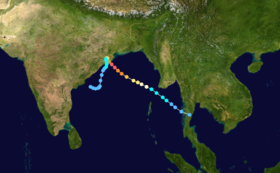 Trajectoire du cyclonedans le Golfe du Bengale