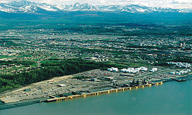 Vue aérienne du port d'Anchorage.