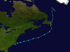 Parcours de la tempête tropicale Arthur