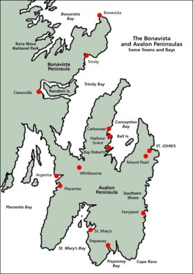 Carte de la péninsule d'Avalon.