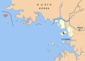 Position Baengnyeong au nord-ouest de la Corée du Sud.