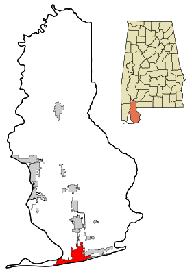 Baldwin County Alabama Incorporated and Unincorporated areas Gulf Shores Highlighted.svg