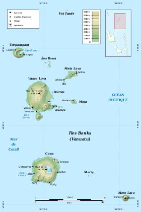 Carte des îles Banks. Ra est très proche du coin sud-ouest de Mota Lava.