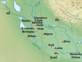 Localisation de Babylone et des principales villes de la Babylonie du Ier millénaire av. J.-C.
