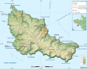 Carte topographique de Belle-Île-en-Mer.