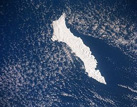 Île de Béring depuis l'espace, mars 1992
