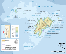 Carte d'une partie de l'archipel des Berlengas avec mes îles Estelas.