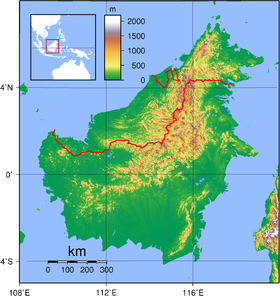 Carte topographique de Bornéo.