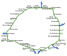 Carte de la route dénommée Boulevard périphérique de Paris