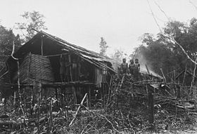 COLLECTIE TROPENMUSEUM Enkele Iban Dajaks bij hun tijdelijke woning op een ladangveld nabij Nanga Badau West-Borneo. TMnr 60036791.jpg