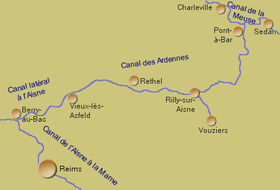 Localisation du canal des Ardennes en Champagne-Ardenne