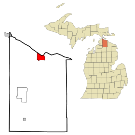 Cheboygan County Michigan Incorporated and Unincorporated areas Cheboygan Highlighted.svg