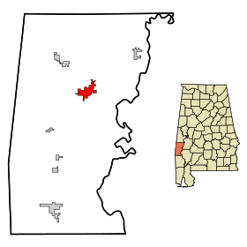 Choctaw County Alabama Incorporated and Unincorporated areas Butler Highlighted.svg