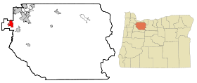 Clackamas County Oregon Incorporated and Unincorporated areas Wilsonville Highlighted.svg