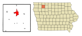 Clay County Iowa Incorporated and Unincorporated areas Spencer Highlighted.svg
