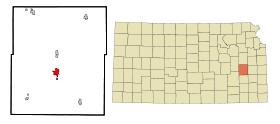 Coffey County Kansas Incorporated and Unincorporated areas Burlington Highlighted.svg