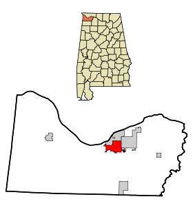Colbert County Alabama Incorporated and Unincorporated areas Tuscumbia Highlighted.svg
