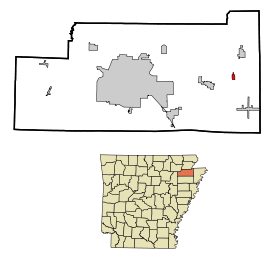 Craighead County Arkansas Incorporated and Unincorporated areas Black Oak Highlighted.svg