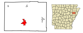 Cross County Arkansas Incorporated and Unincorporated areas Wynne Highlighted.svg
