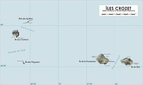Carte des îles Crozet avec l'île au Cochon à gauche.
