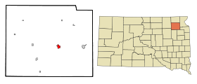 Day County South Dakota Incorporated and Unincorporated areas Webster Highlighted.svg
