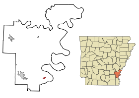 Desha County Arkansas Incorporated and Unincorporated areas Arkansas City Highlighted.svg